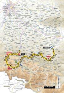 Route map for Stage 14 from Limoux to Foix