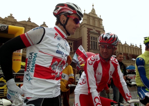 Polish national champion Michał Kwiatkowski (left) at the Tour de Pologne (photo by Flickr user Piotr Drabik, used under a creative commons license)